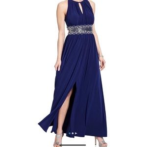 Navy blue halter neck formal gown